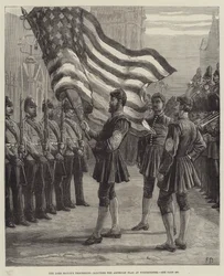 Die Prozession des Lord Mayor, die amerikanische Flagge in Westminster grüßend